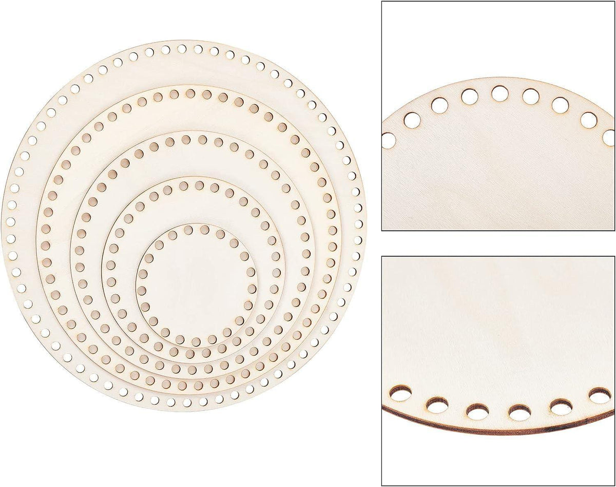 Haoser 5 PCS Wooden Crochet Bag Bottom, Circle Wooden Basket Bottom Wooden Base Shaper Blank Crochet Base for DIY Basket Craft Weaving Making Supplies - Haoser