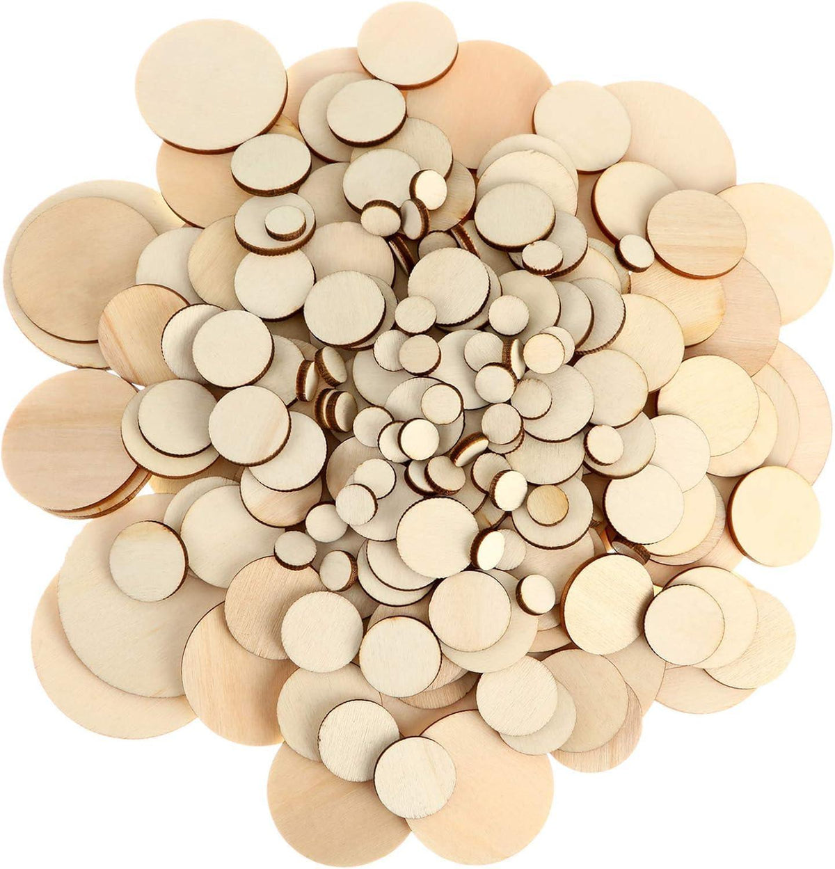 Haoser 200 Pieces Unfinished Round Wooden Discs, 5 Size Wood Cutout Circles Chips for Arts & Crafts Projects | Wooden Circles for Crafts Wood Cutouts-5 Sizes - Haoser