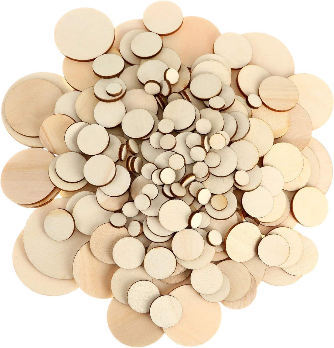 Haoser 200 Pieces Unfinished Round Wooden Discs, 5 Size Wood Cutout Circles Chips for Arts & Crafts Projects | Wooden Circles for Crafts Wood Cutouts-5 Sizes - Haoser