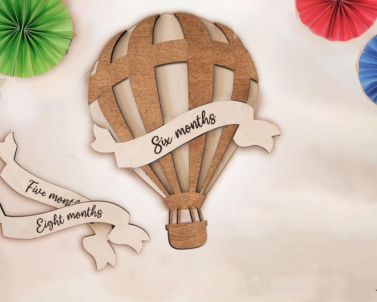 Hot Air Balloon Baby Milestone Plaque | 7.3 x 5.7 Inch Wooden Interchangeable Monthly Milestone