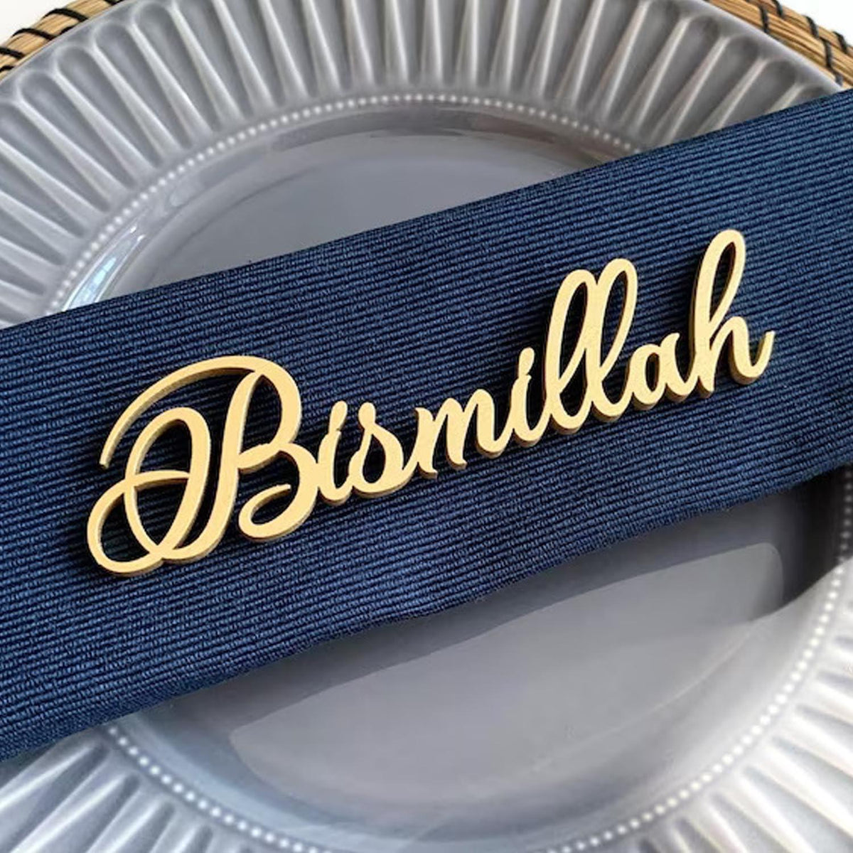 Haoser Wood Cutout Table Place Card Gather Wood Word Table Decorations, Blessings Place Cards Elegant Islamic Event Decor for Weddings, Parties, and Special Occasions - Haoser