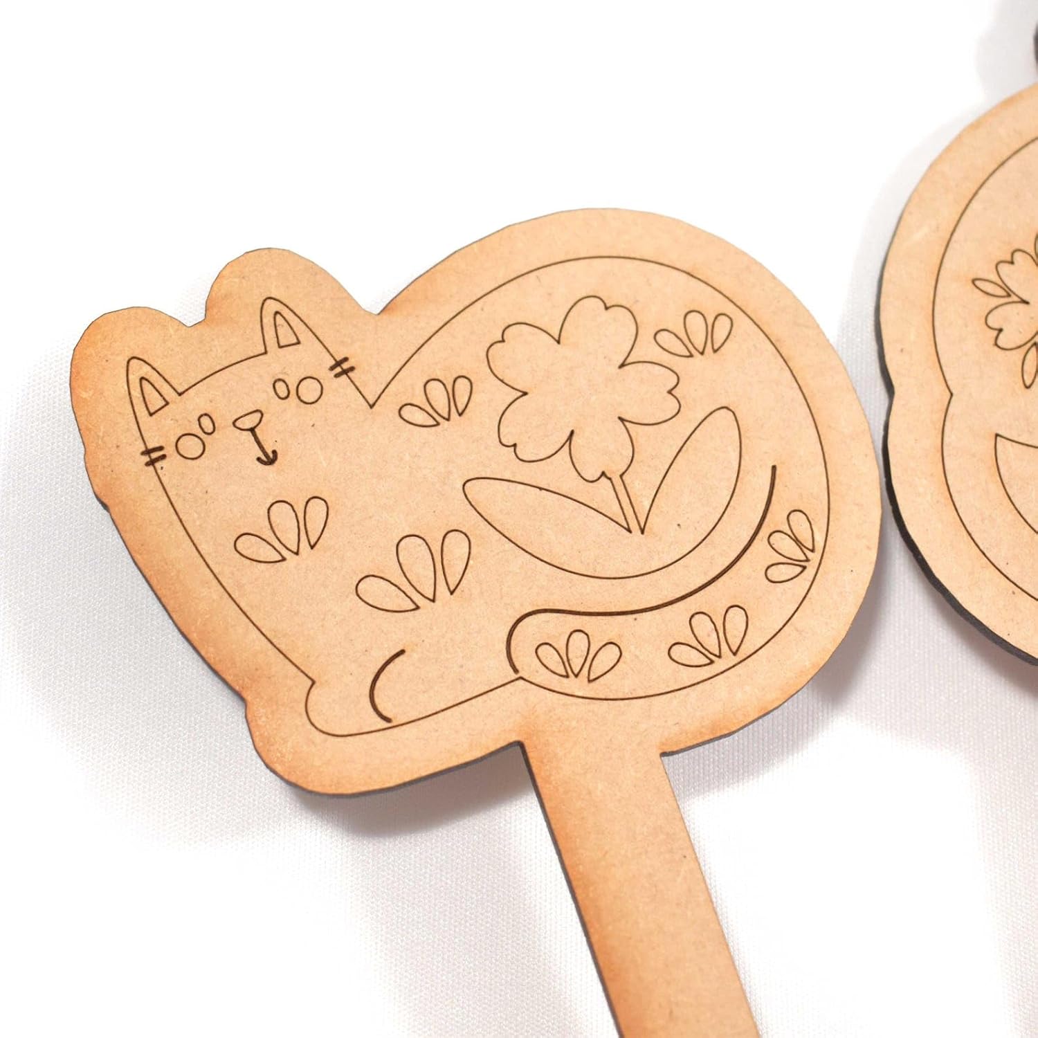 Set of 3 Cat Design MDF Wooden Plant Stake DIY Painting Kit