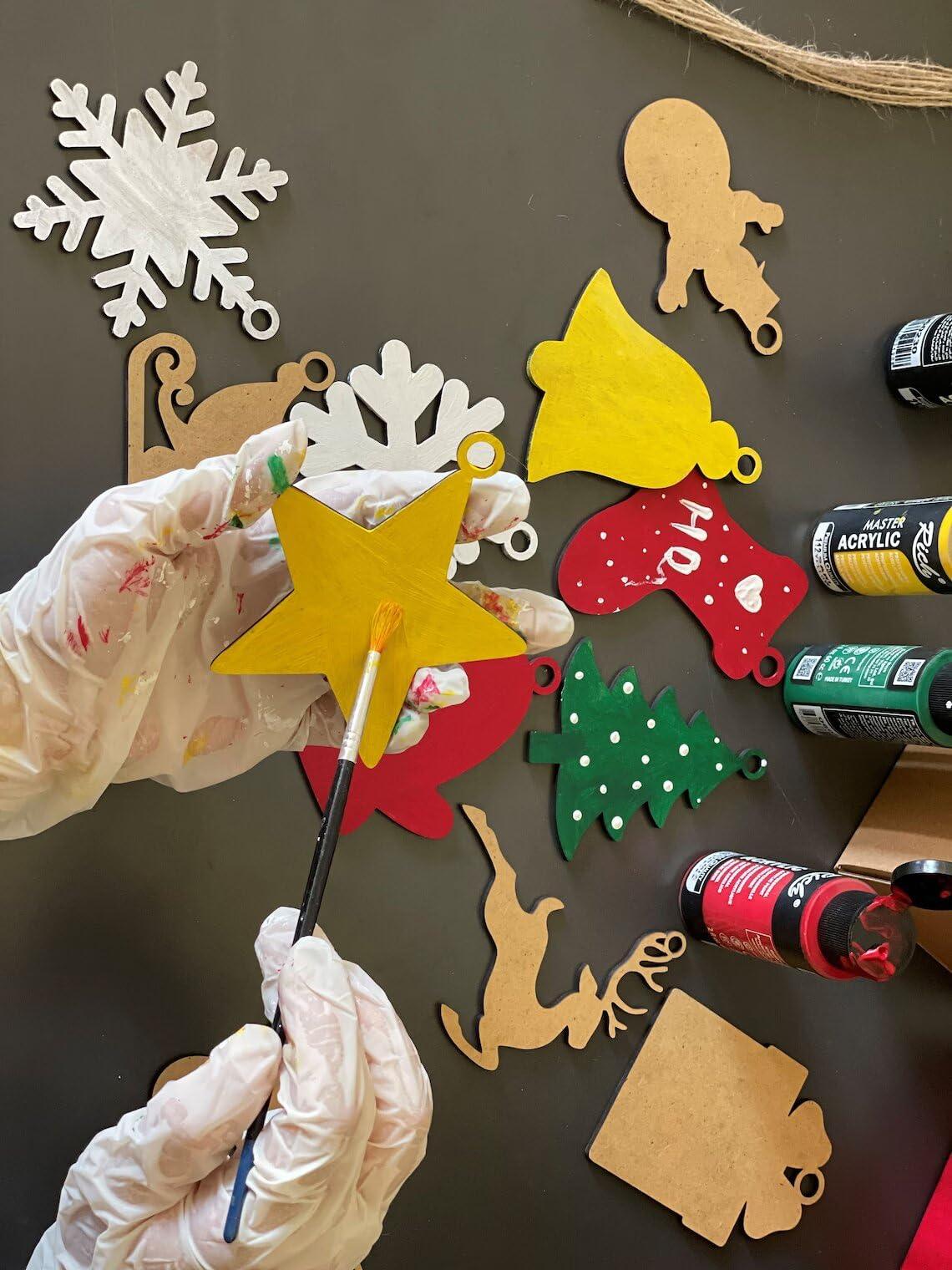 Haoser MDF Decorative Hanging orgnaments for chirtmas Craft, Unfinished Wood Cutouts Christmas Decoration DIY Crafts Wooden Christmas Tree MDF Christmas Ornaments - Haoser