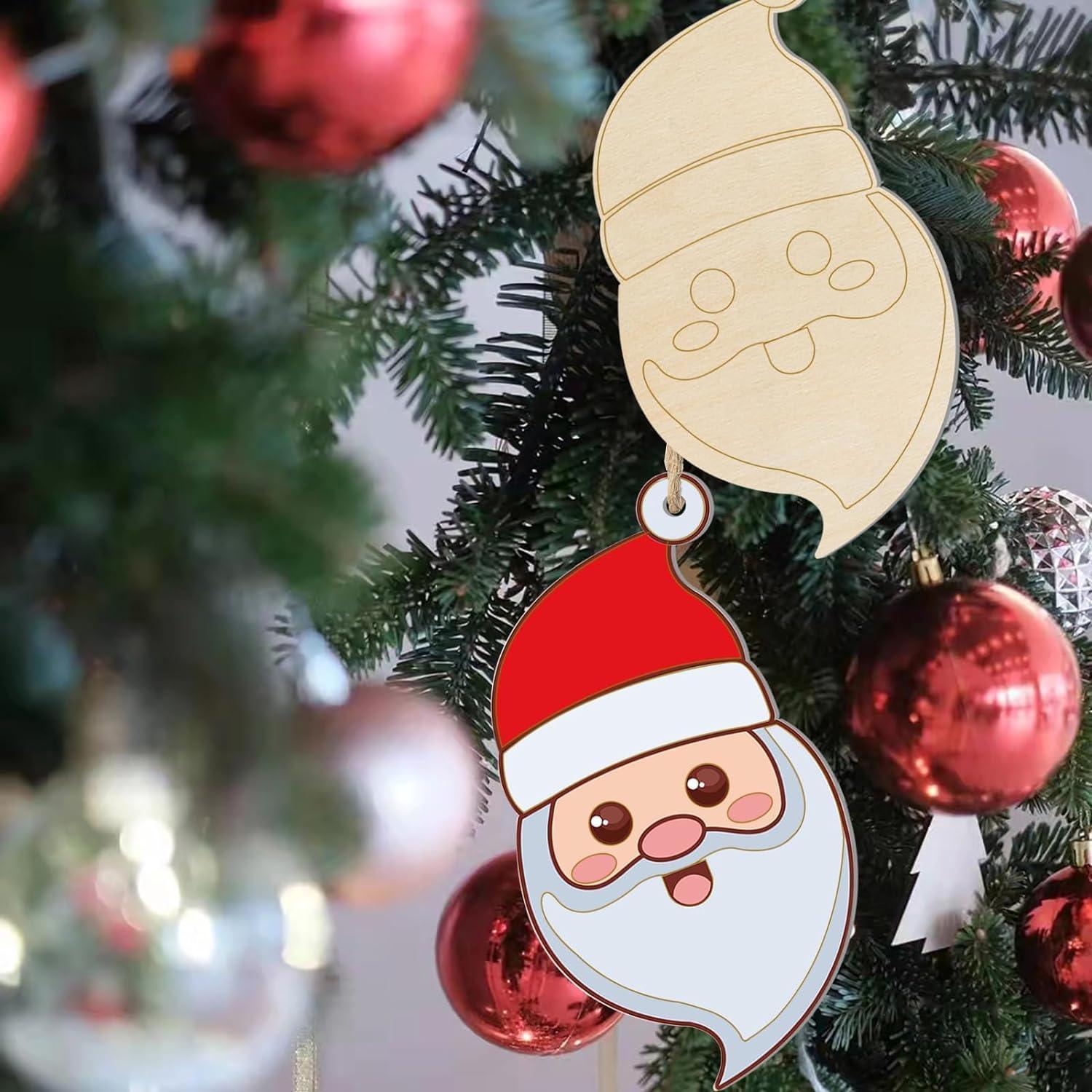 Haoser Christmas Santa Claus Wooden Craft Blank Wood Board Wall Art Unfinished Ornaments for Christmas Wedding Birthday Party Christmas Thanksgiving Day Decoration 12Pcs - Haoser