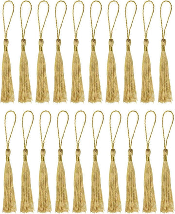 Haoser Golden 50 Psc 13cm/5 Inch Silky Floss Craft Tassels, Handmade Tassel with Loop for Jewelry Making Souvenir, Bookmarks, DIY Craft Accessory - Haoser