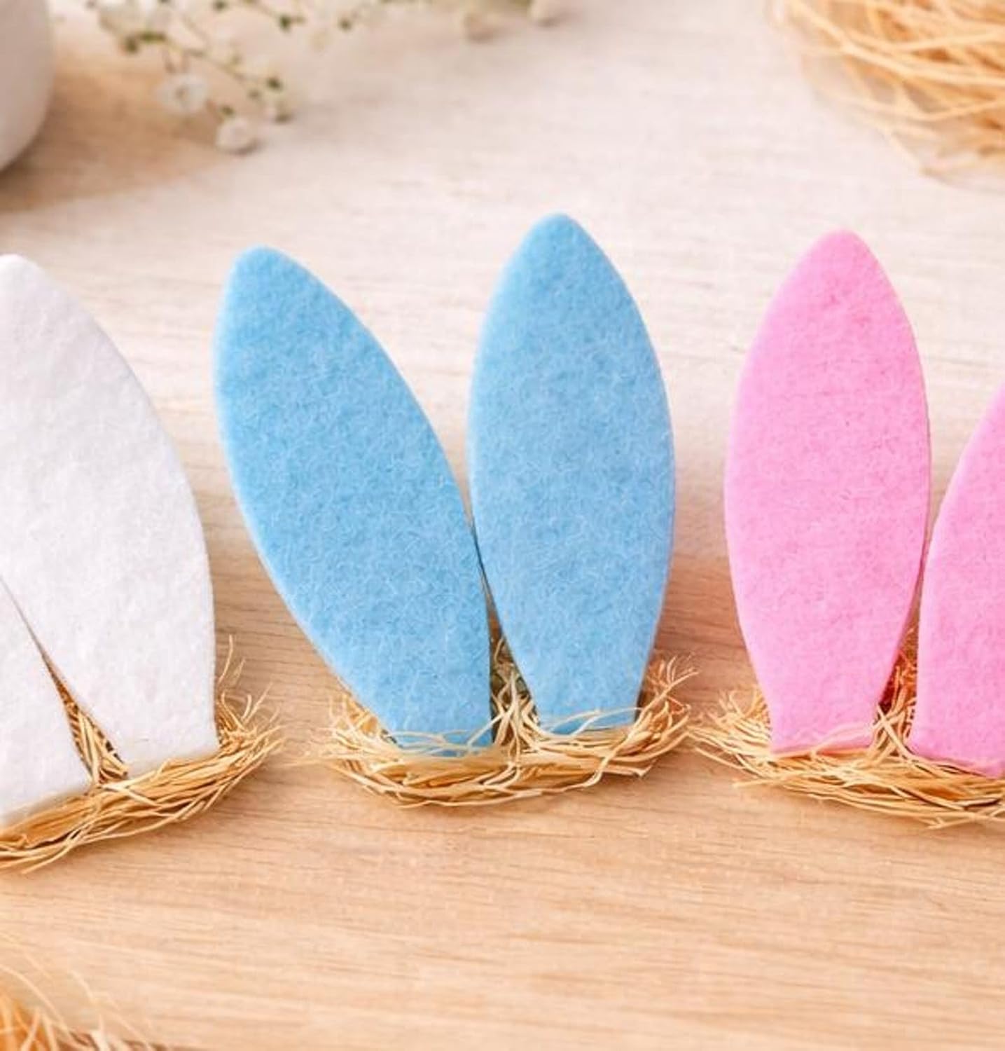 8 Pcs Felt Bunny Ears Craft Supplies – Easter Bunny Ear Cutouts for DIY Crafts, Easter Decorations, Kids Art Projects