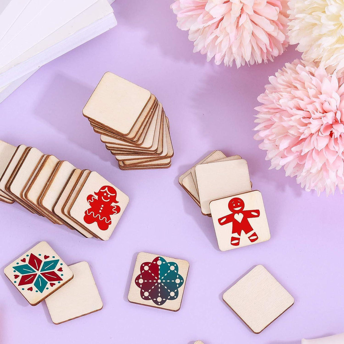 Haoser Wood Squares for Crafts, Unfinished Wooden Square Cutouts,Unfinished Round Square Wood Slices Board for Resin Art, Mandala Art, Pyrography, Painting, MDF Square Board - Haoser