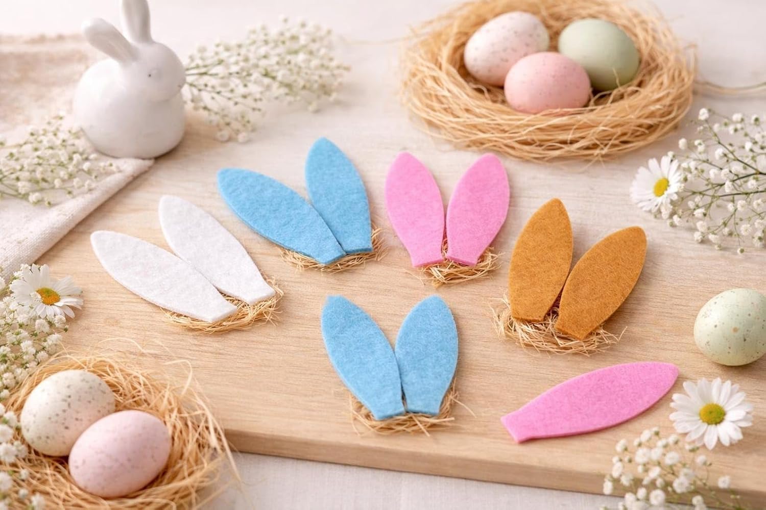 8 Pcs Felt Bunny Ears Craft Supplies – Easter Bunny Ear Cutouts for DIY Crafts, Easter Decorations, Kids Art Projects