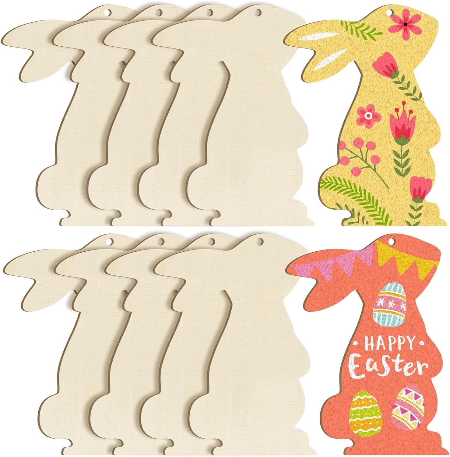 Curious Button 5 Pieces Unfinished Wooden 2Rabbit Style Hanging Ornament for DIY Home Decoration, MDF Cutouts, Perfect Wooden Cutouts for Home Decor, Charming Wooden Hanging Ornaments (5x7IN) - Haoser