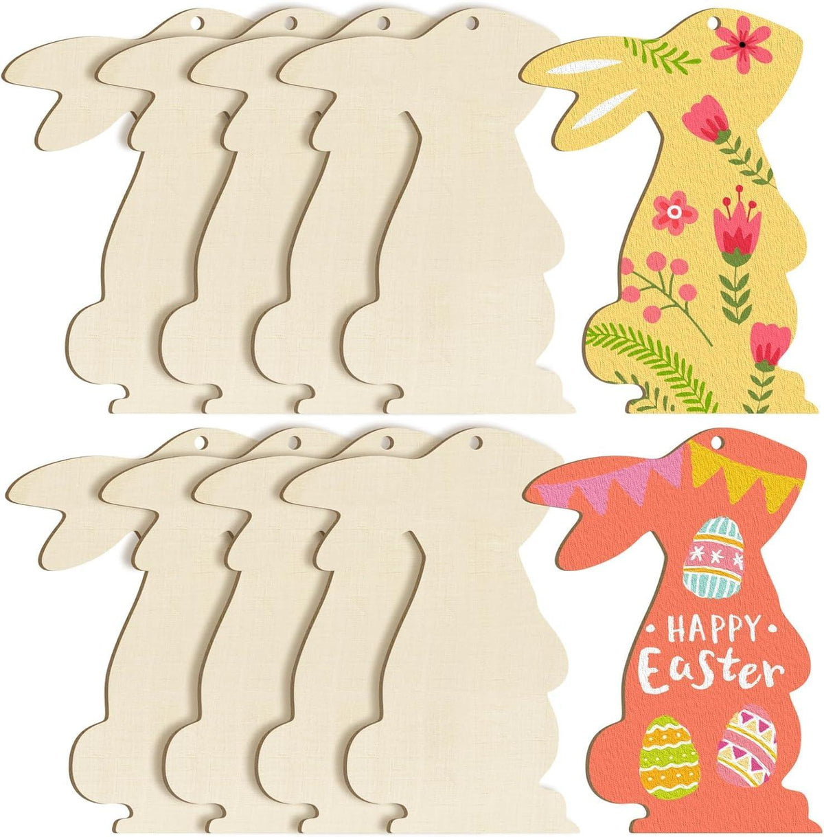 Curious Button 5 Pieces Unfinished Wooden 2Rabbit Style Hanging Ornament for DIY Home Decoration, MDF Cutouts, Perfect Wooden Cutouts for Home Decor, Charming Wooden Hanging Ornaments (5x7IN) - Haoser