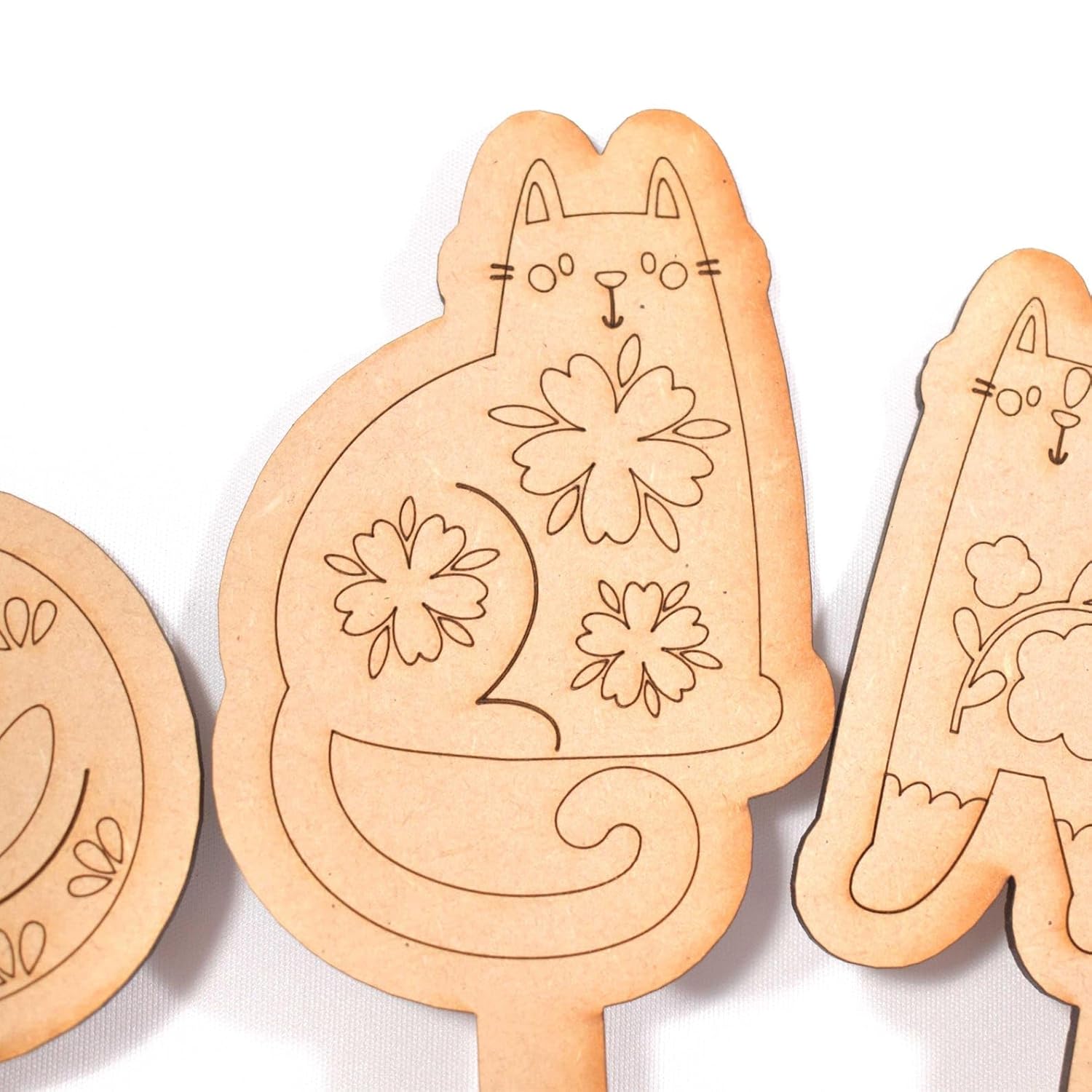 Set of 3 Cat Design MDF Wooden Plant Stake DIY Painting Kit