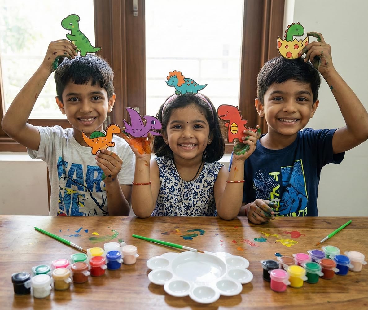 6 Pcs Paint Your Own Dinosaur Fridge Magnets Kit for Kids | Dino Cutouts, | DIY Painting Craft Kit