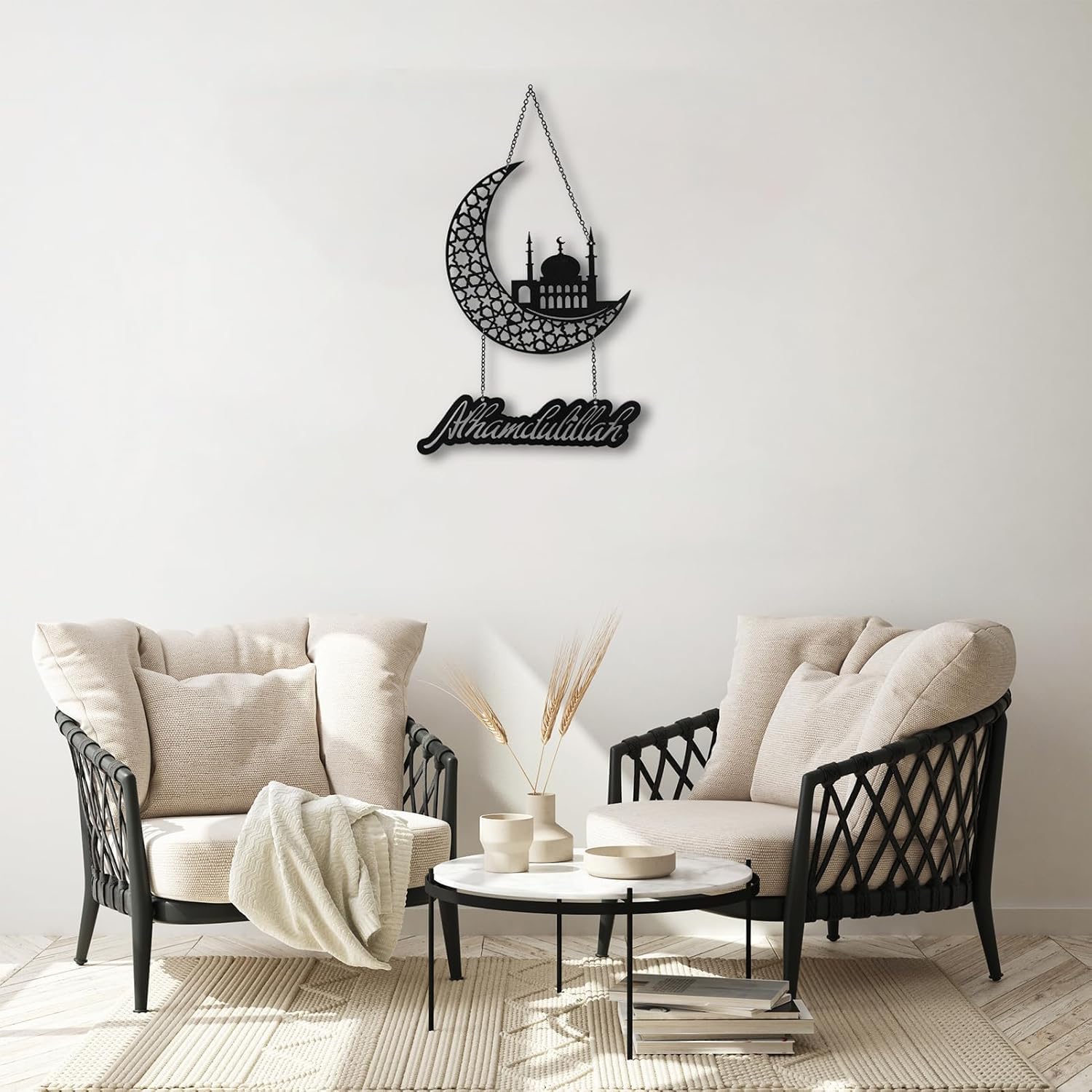 Haoser 2025 Alhamdulillah Islamic Wall Art Home Decorations Hanging Ornaments for Bedroom Living Room Outdoor Yard, Wood Muslim Prayer Sign for Ramadan Eid Mubarak Gift,ramadan decoration items