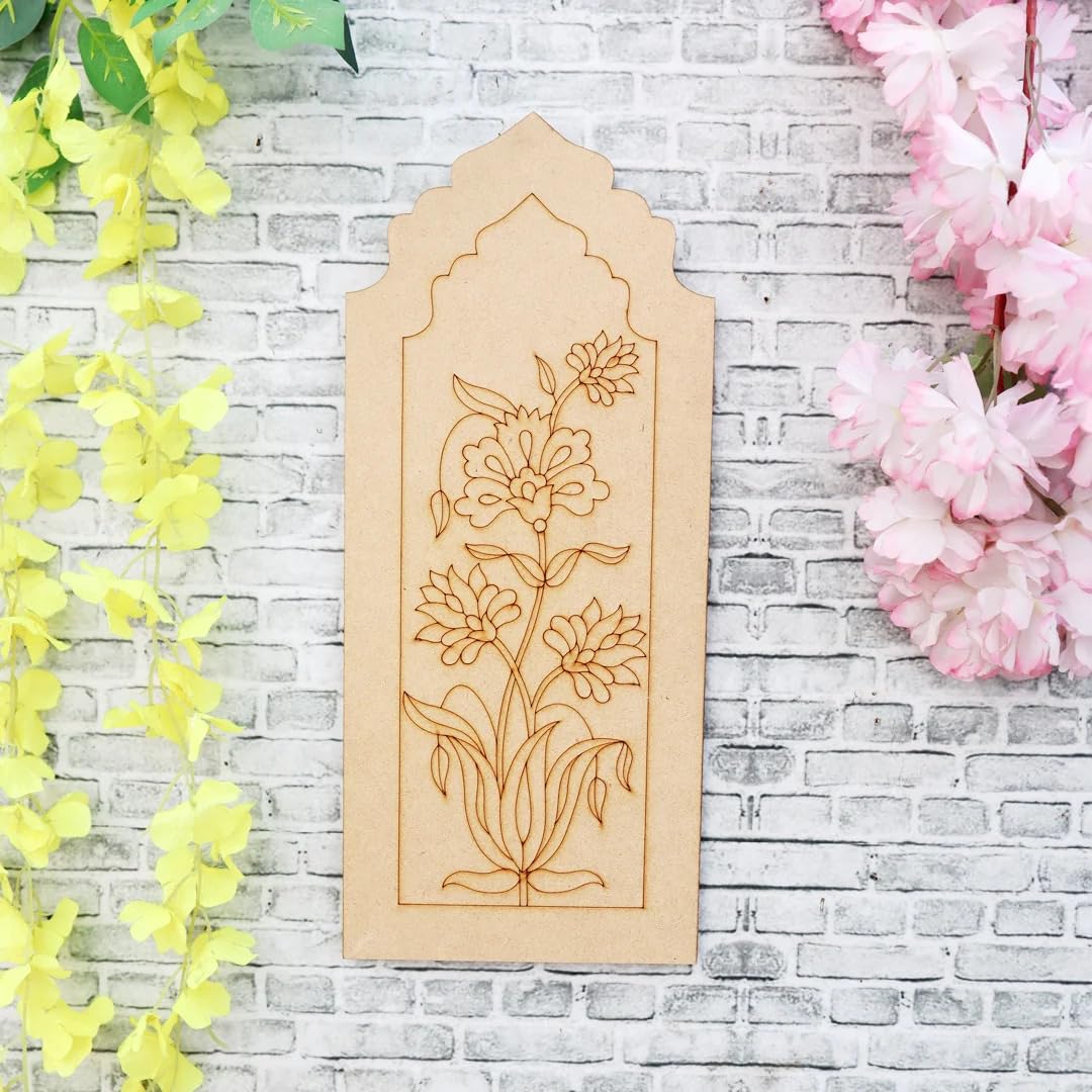 Pack of 2 Wooden MDF Lippan Art Wall Panel Unfinished Laser Cut Decorative Design for Wall Décor, DIY Mirror Work, Painting & Craft Projects Multiple Sizes (8X4.25 Inch)
