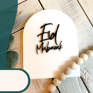 Ramadan Mubarak & Eid Mubarak Wooden Changeable Sign – Boho Arch Islamic Decor MDF Cutout