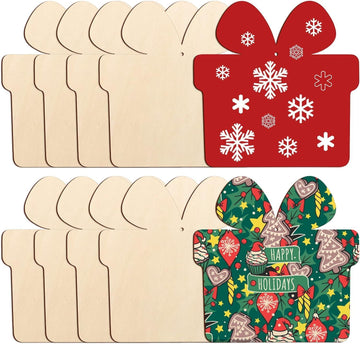 Curious Button 5 Pieces Unfinished Wooden Gift Style Hanging Ornament for DIY Home Decoration, MDF Cutouts, Perfect Wooden Cutouts for Home Decor, Charming Wooden Hanging Ornaments (7x7IN) - Haoser