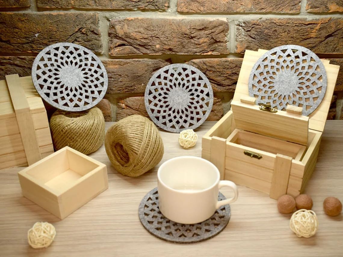 Felt Coasters Set of 4 | 4.7 Inch Round Geometric Felt Coasters | Table Drink Coasters for Bar, Coffee Mugs, Cups & Furniture Surface Protection