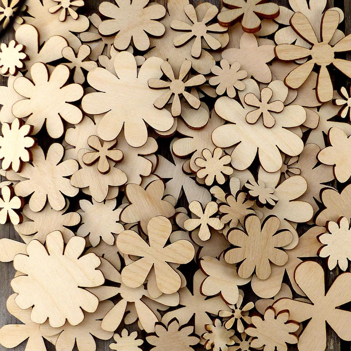 100 Pcs Small Wooden Flower & Daisy Craft Shapes – Unfinished Plywood Cutouts