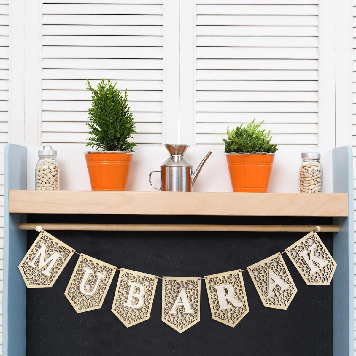 Haoser Ramadan Mubarak Banner Decorations for Home 2024 Black Eid Wooden Sign Ramadan Kareem Wood Garland Islamic Muslim Mosque Door Fireplace Hanging Decor Ramadan Gifts(Only Mubarak Banner)