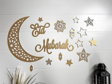 Set 1 Eid Mubarak Wall Decor| Ramadan Islamic Wall Art Moon Stars Lantern Decor | Muslim Home Decoration