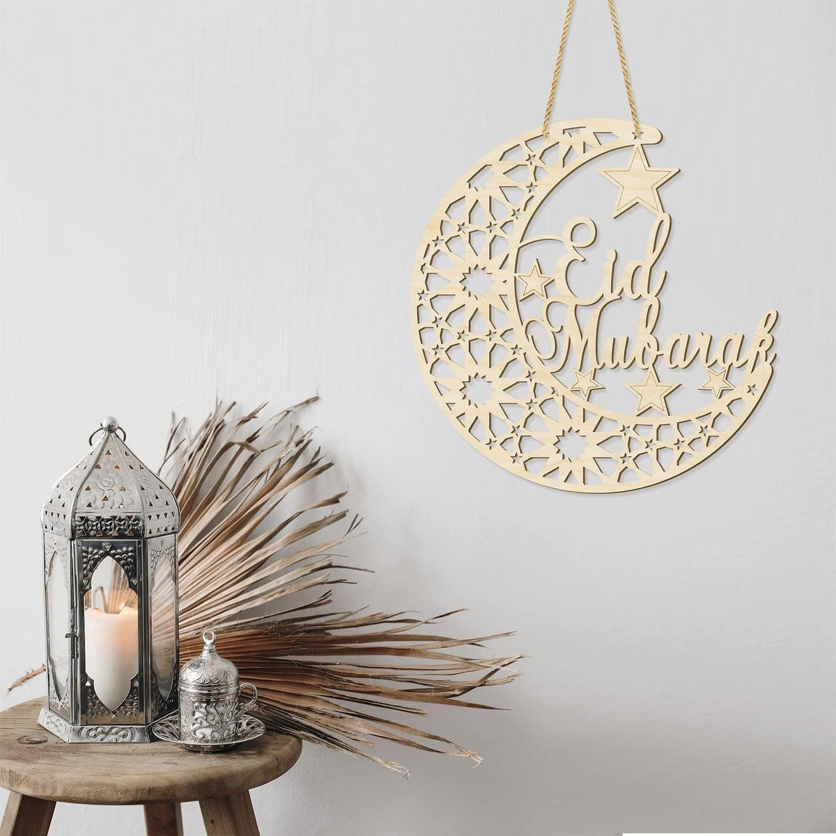 Haoser Eid Wreath - Eid Mubarak Sign (12 inches) - Ramadan Decorations for Home - Ramadan Decor -Ramadan Door Decoration - Ramadan Sign 2024- Ramadan Gifts - Haoser