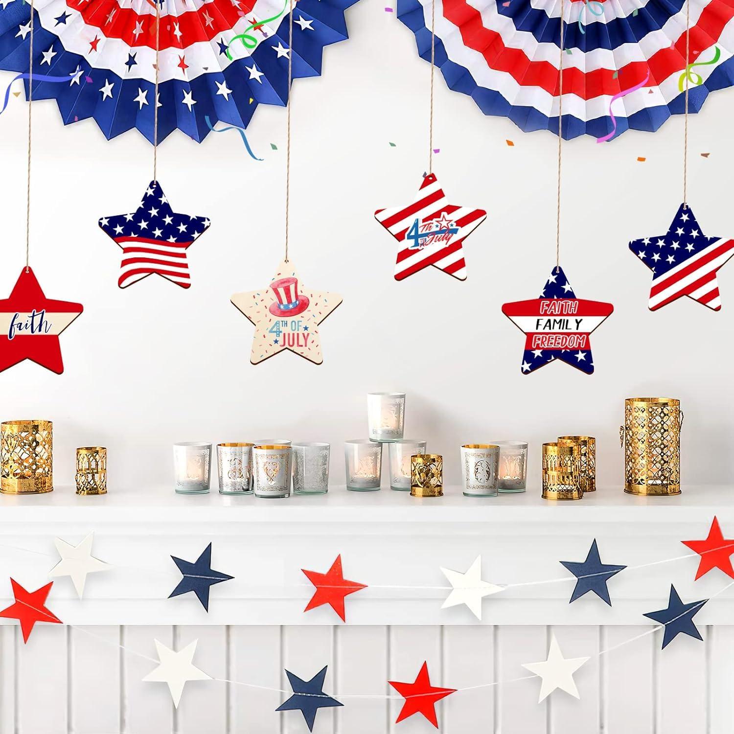 Curious Button 5 Pieces Unfinished Wooden Star Style Hanging Ornament for DIY Home Decoration, MDF Cutouts, Perfect Wooden Cutouts for Home Decor, Charming Wooden Hanging Ornaments (7x7IN) - Haoser