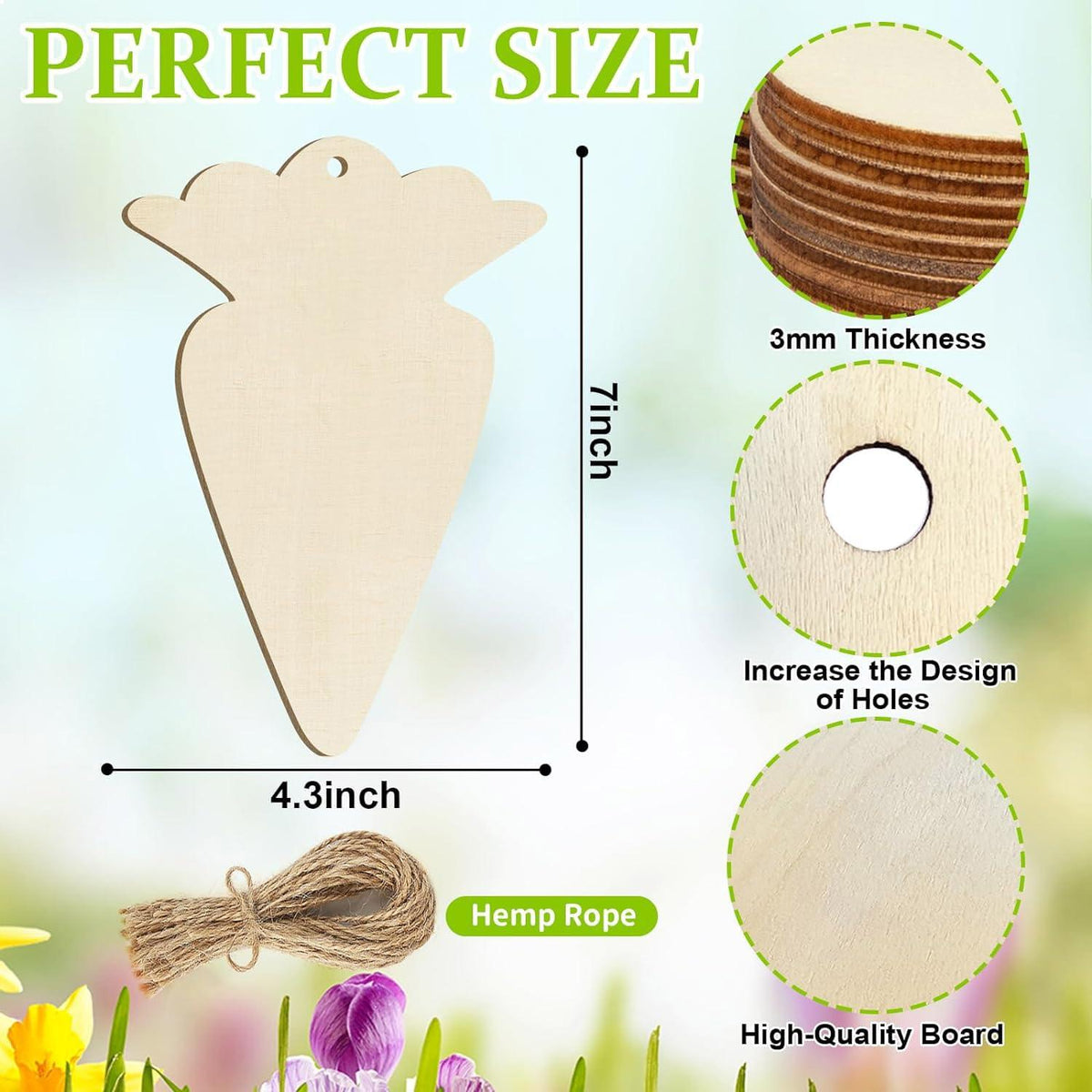 Curious Button 5 Pieces Unfinished Wooden 1Carrot Style Hanging Ornament for DIY Home Decoration, MDF Cutouts, Perfect Wooden Cutouts for Home Decor, Charming Wooden Hanging Ornaments (7x4.3IN) - Haoser