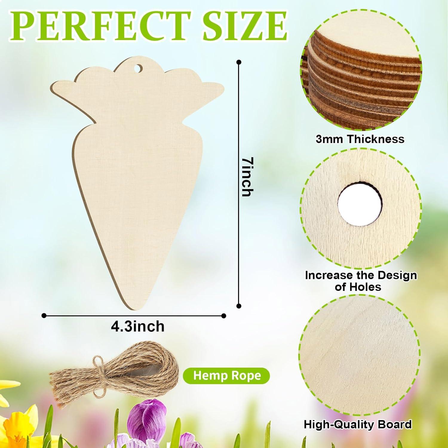 Curious Button 5 Pieces Unfinished Wooden 1Carrot Style Hanging Ornament for DIY Home Decoration, MDF Cutouts, Perfect Wooden Cutouts for Home Decor, Charming Wooden Hanging Ornaments (7x4.3IN) - Haoser