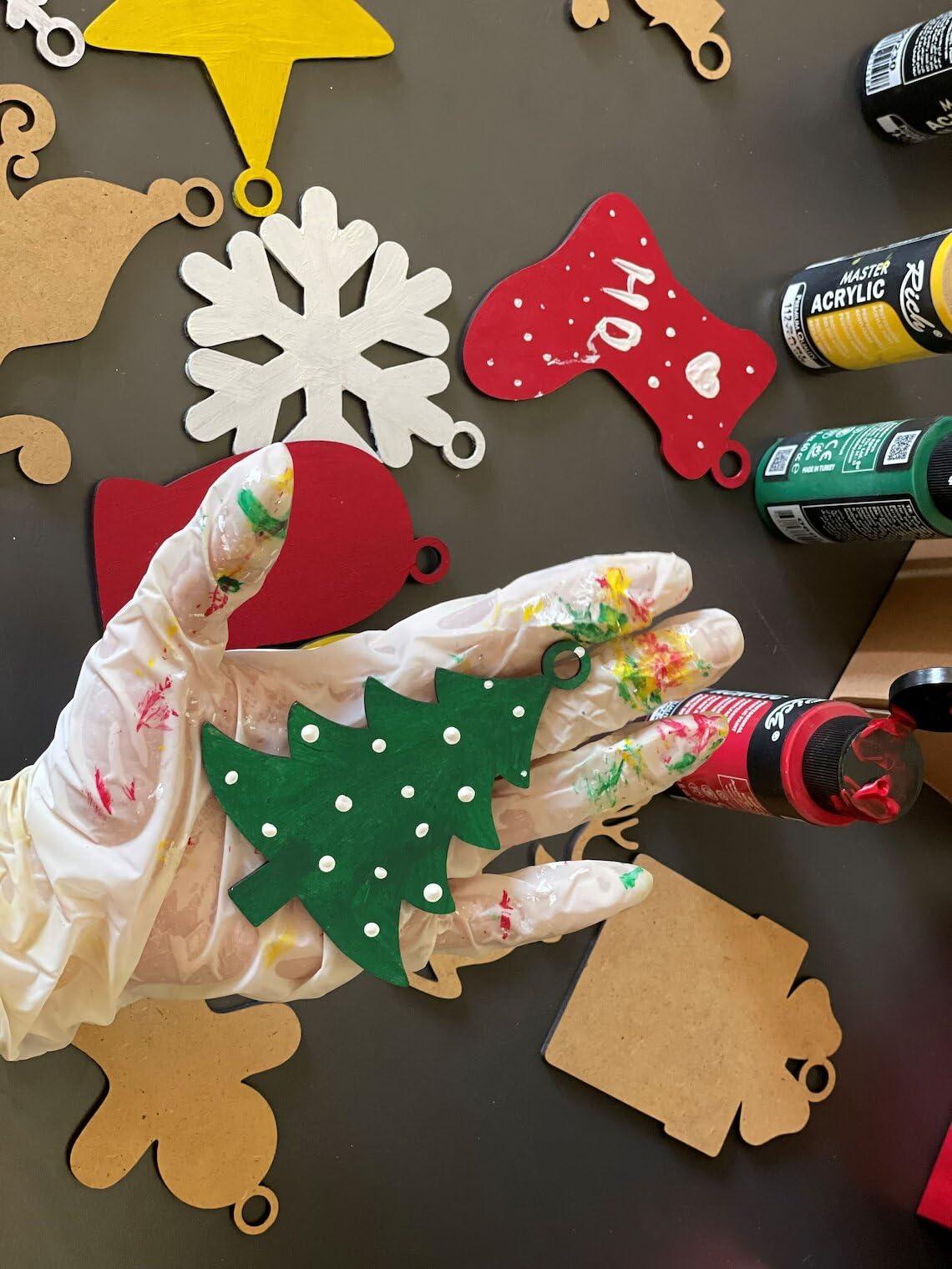 Haoser MDF Decorative Hanging orgnaments for chirtmas Craft, Unfinished Wood Cutouts Christmas Decoration DIY Crafts Wooden Christmas Tree MDF Christmas Ornaments - Haoser
