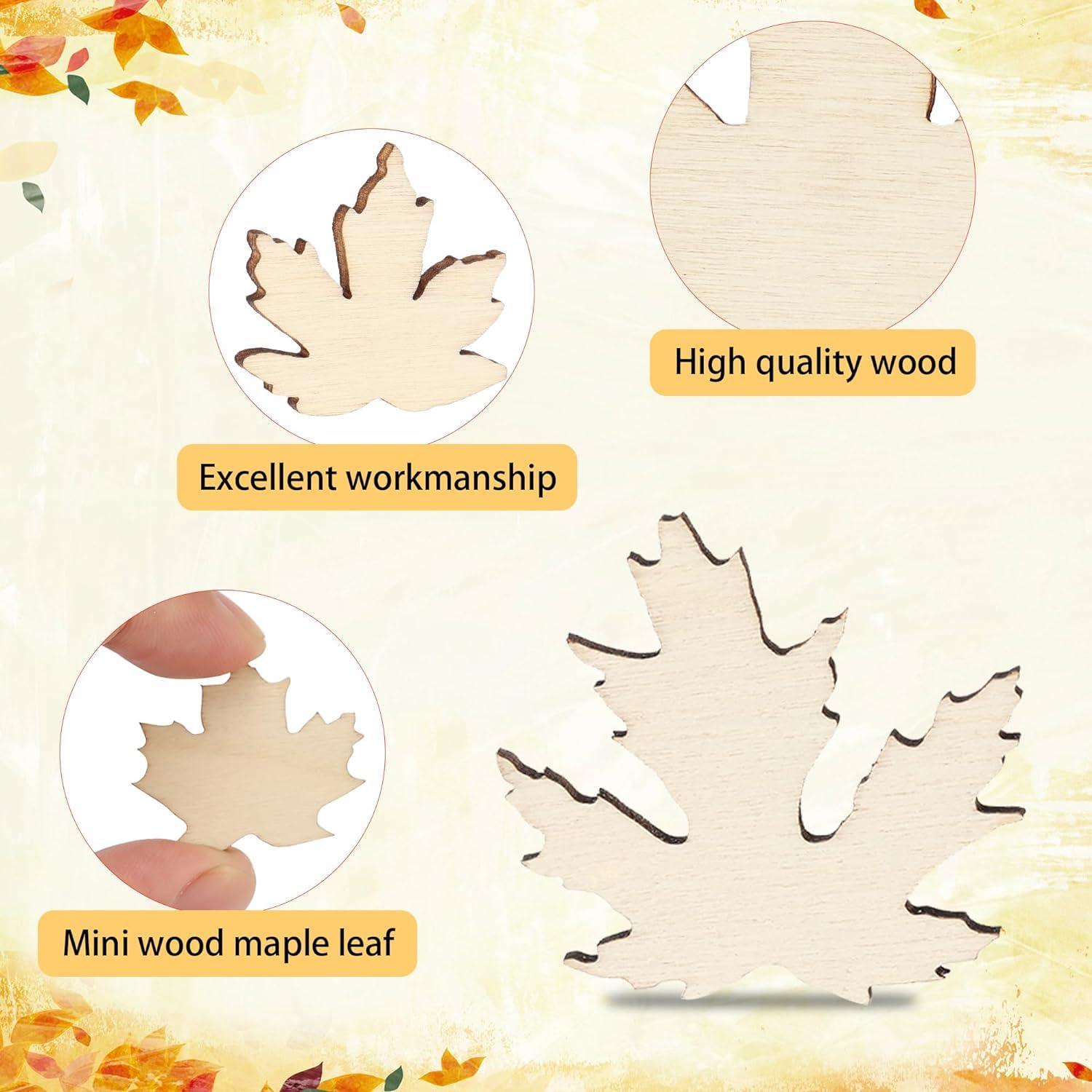 Haoser Wooden Maple Leaf Slice Maple Leaf Wood Pieces Mini Wooden Maple Leaf Cutout Unfinished Blank for Thanksgiving Fall DIY Decoration 1.2 Inch 80 Pieces - Haoser