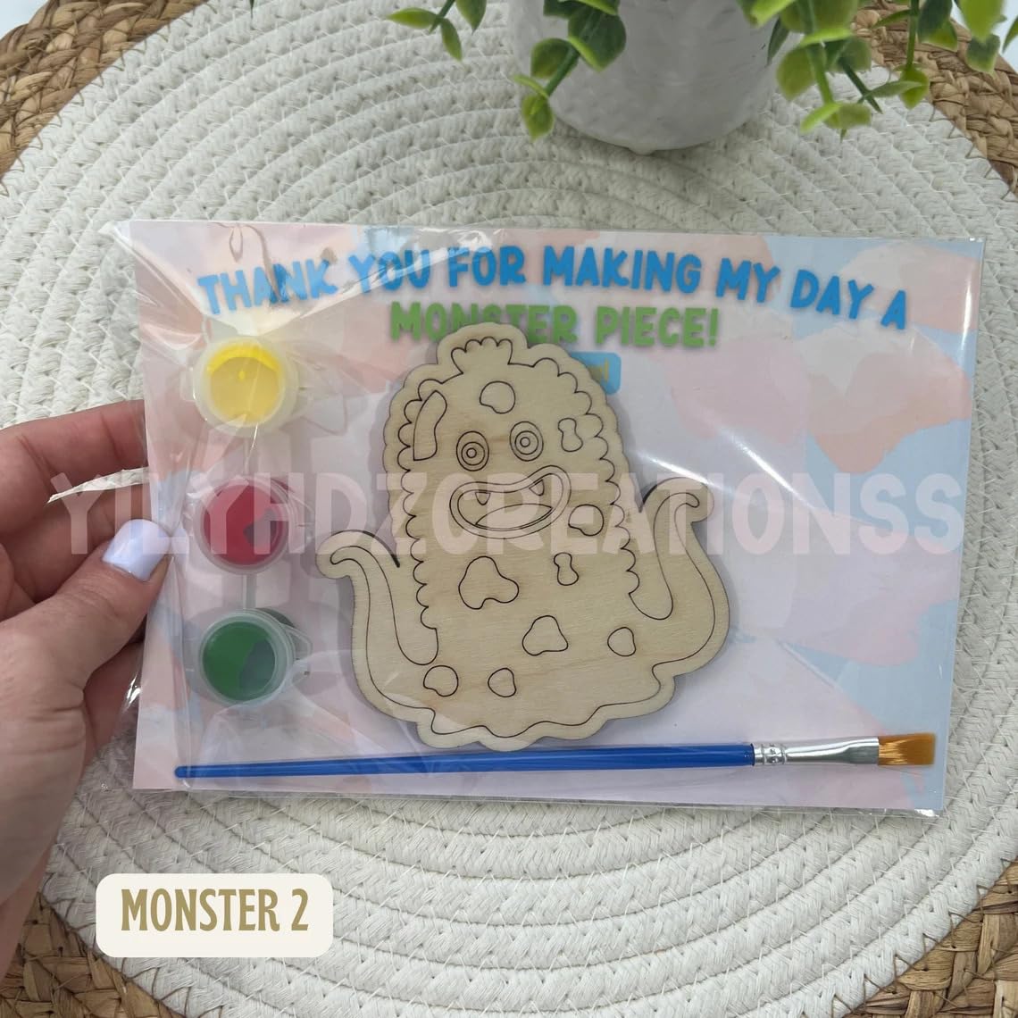 Pack of 10 Wooden Monster Birthday Party Favor Magnets – DIY Craft Kit for Kids