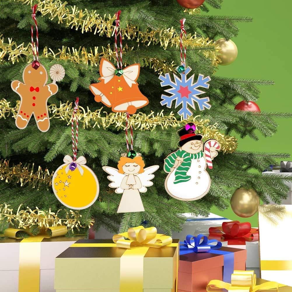 Haoser 18 pcs Wooden Christmas Ornaments Unfinished Wood
