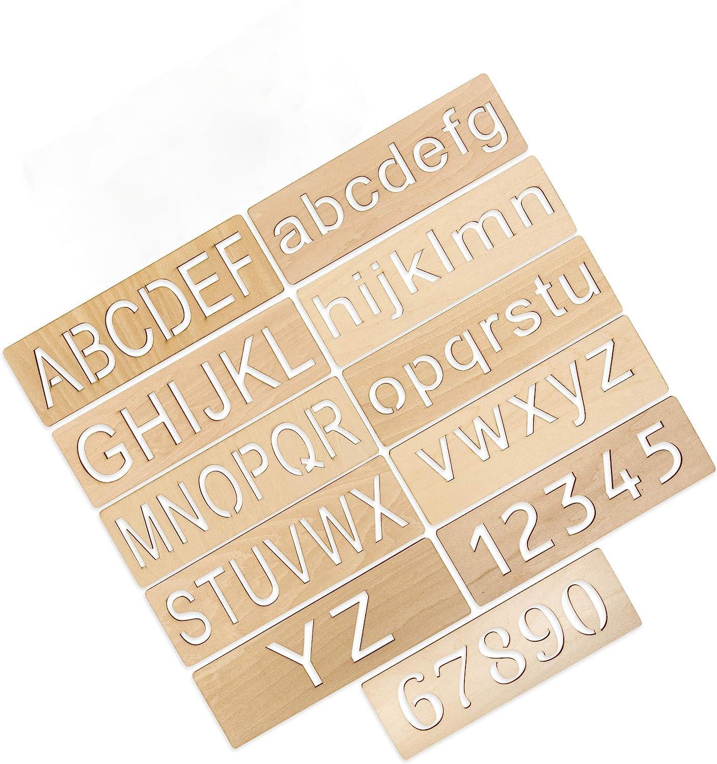 Haoser Educational Wood Handwriting Stencil Set | Easy-to-Use Handwriting for Kids & Preschoolers | Montessori Letters Stencils for More Convenient Handling & Tracing - Haoser