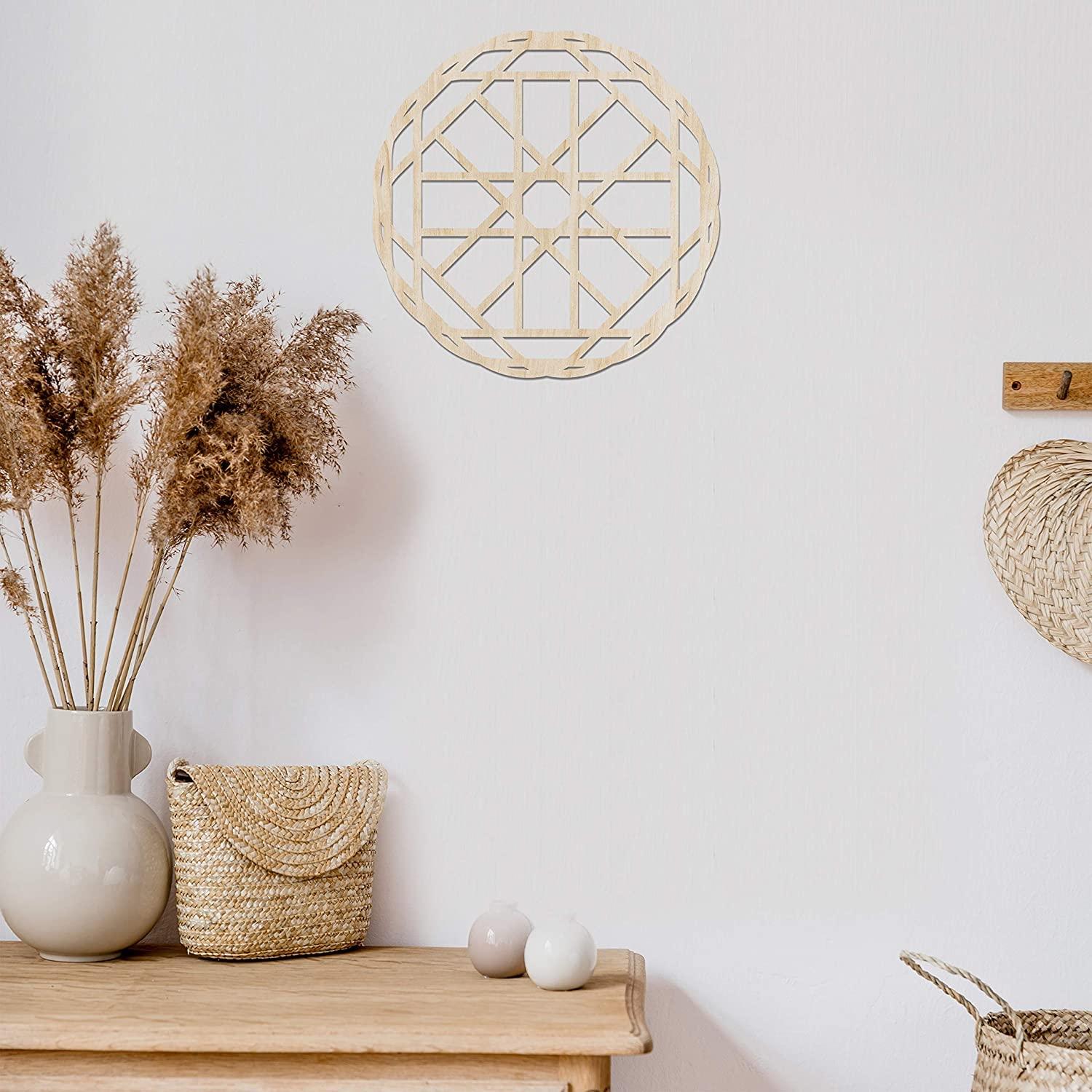 Haoser Mandala Wooden Wall Art, Whirl Look Lattice Abstarct Geometric, Birch Wood Plywood Rustic Wall Art Accent for Hallway Bedroom Living Room Cafes and Offices (Mandala Design-19_30CM) - Haoser