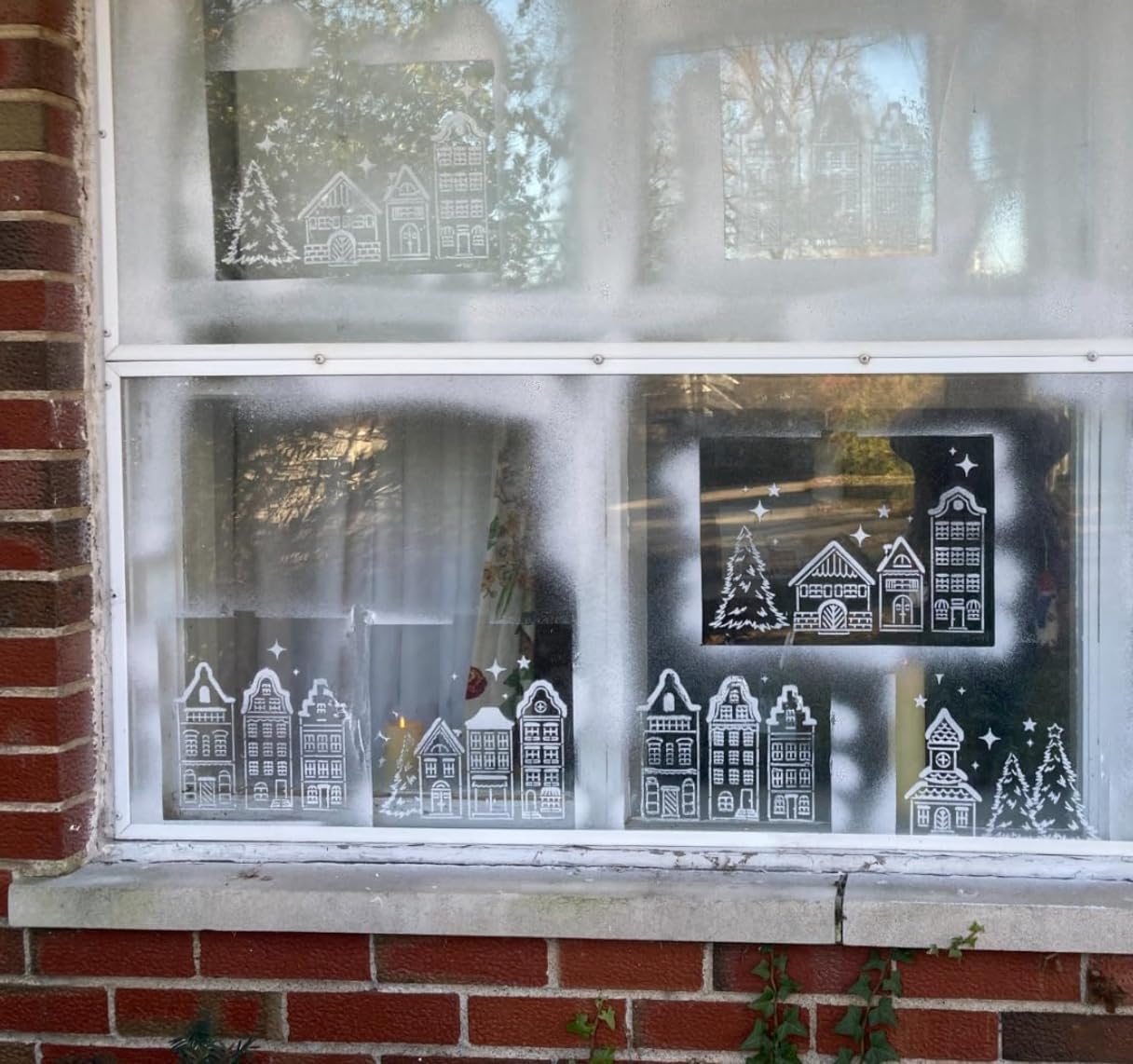 4 Pcs Christmas Window Stencils | Large Reusable Xmas Village House