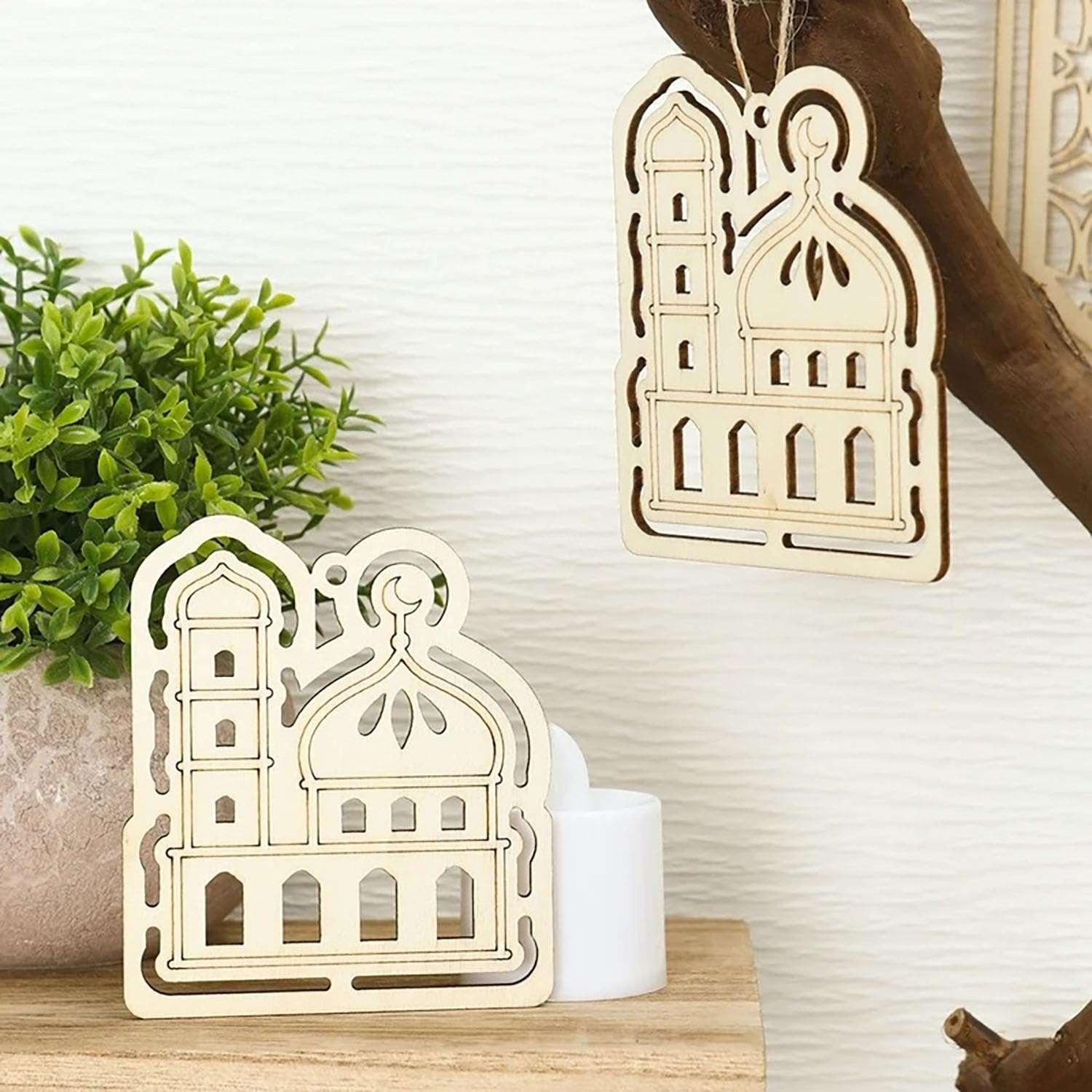 Haoser Set of 10 Eid Special Wooden Pendants, Islamic Festival Decorations, Crescent Moon and Star Design, Handcrafted Eid Mubarak Gifts, Wooden Eid Ornaments, Ramadan and Eid Home Decor (DGN-5) - Haoser