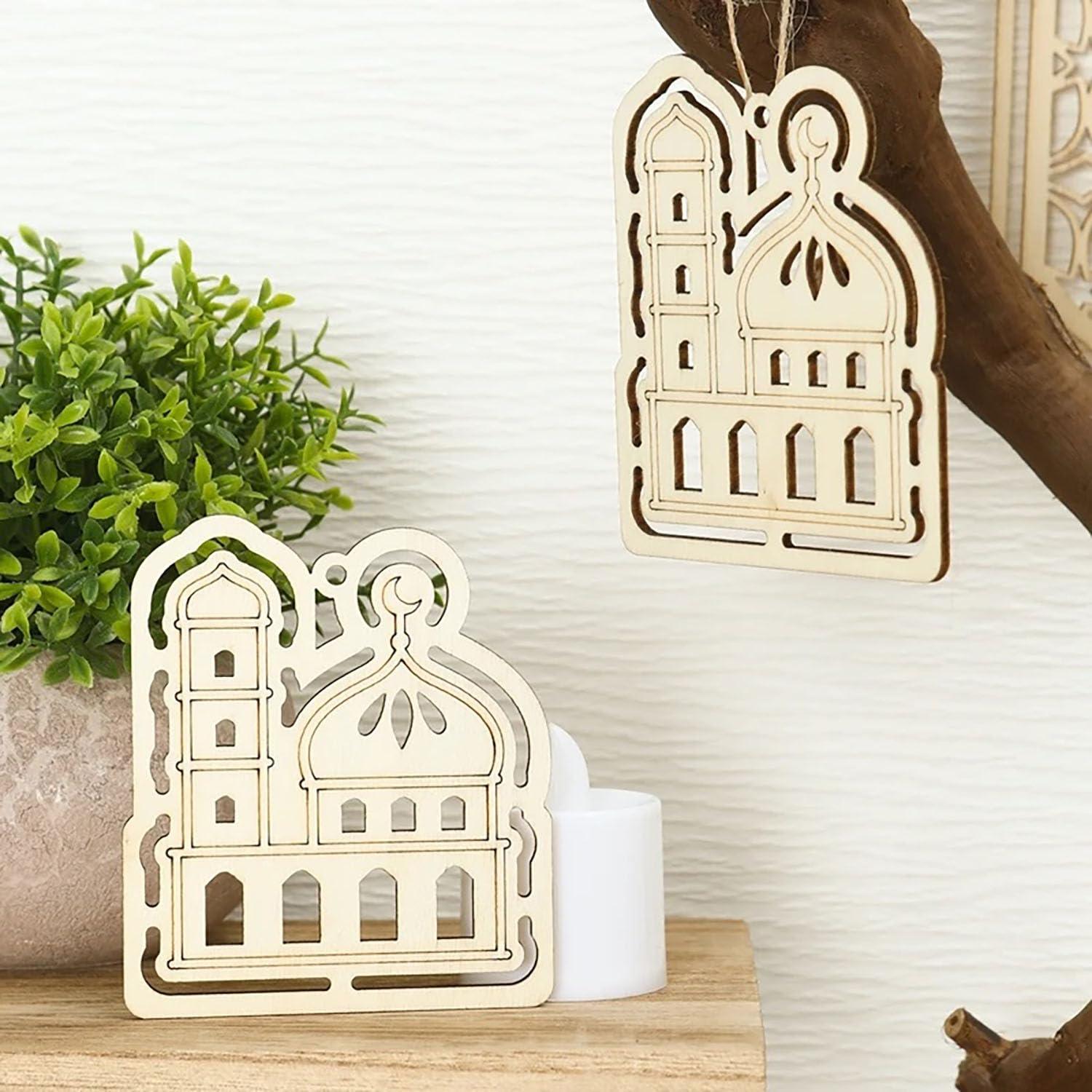 Haoser Set of 10 Eid Special Wooden Pendants, Islamic Festival Decorations, Crescent Moon and Star Design, Handcrafted Eid Mubarak Gifts, Wooden Eid Ornaments, Ramadan and Eid Home Decor - Haoser