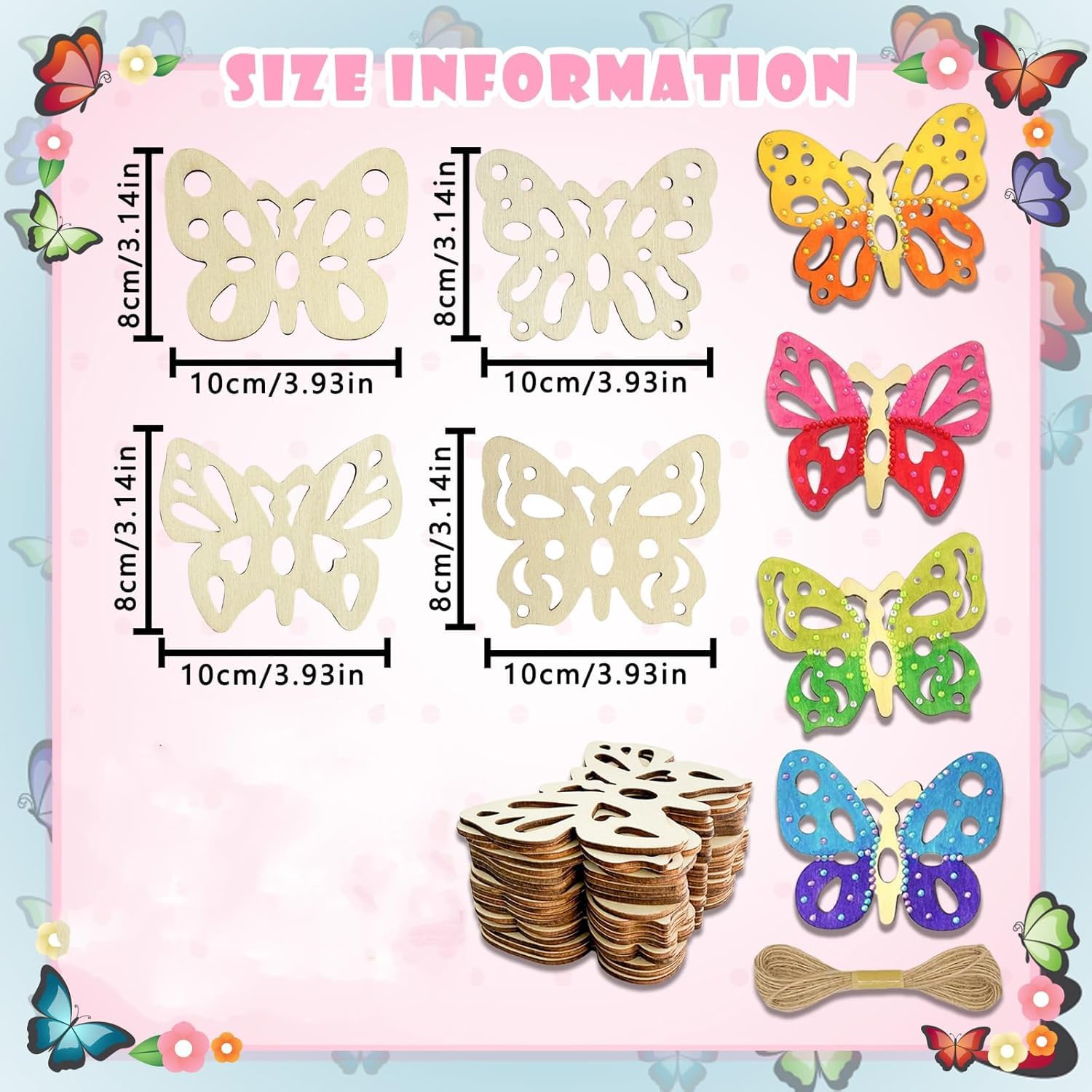 12 Pcs Wooden Butterfly Craft Kit | DIY Butterfly Wooden Cutouts with Hanging Rope | Kids Craft Kit for Painting