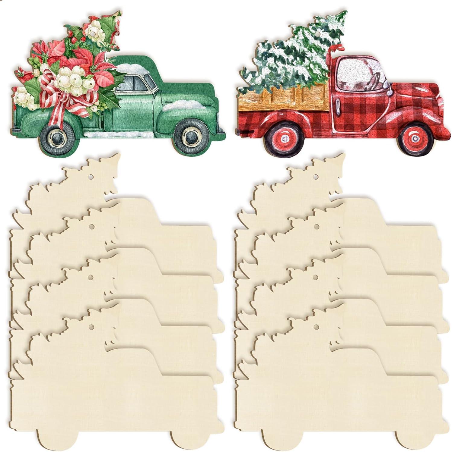 Curious Button 5 Pieces Unfinished Wooden Truck Style Hanging Ornament for DIY Home Decoration, MDF Cutouts, Perfect Wooden Cutouts for Home Decor, Charming Wooden Hanging Ornaments (4.8x7IN) - Haoser