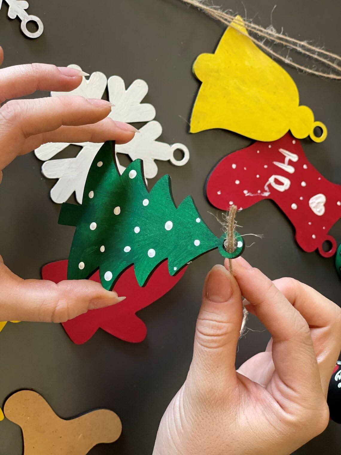 Haoser MDF Decorative Hanging orgnaments for chirtmas Craft, Unfinished Wood Cutouts Christmas Decoration DIY Crafts Wooden Christmas Tree MDF Christmas Ornaments - Haoser
