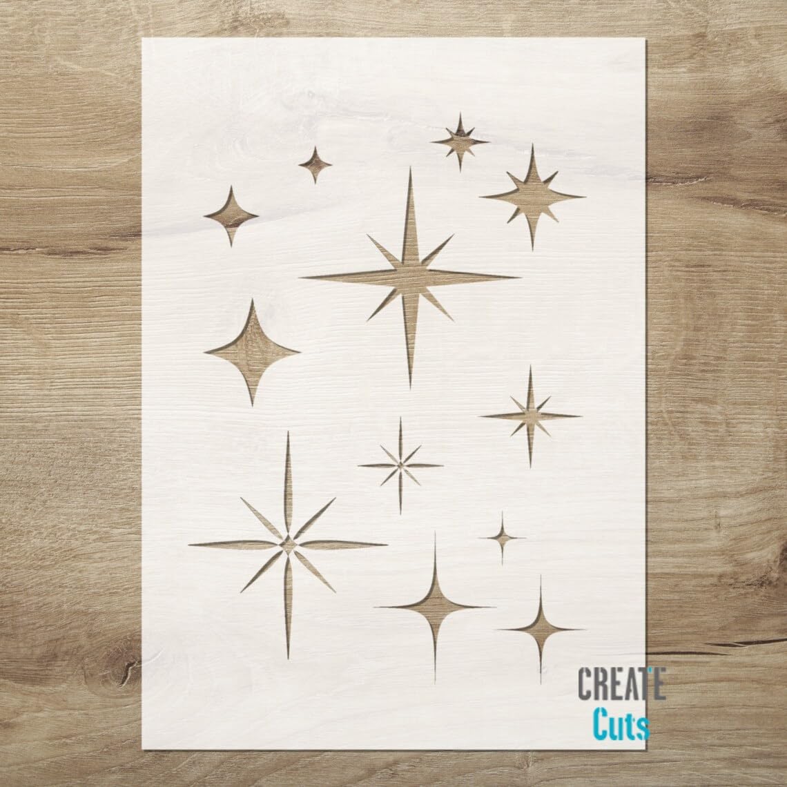 Sparkling Stars Stencil – 30x20 cm Reusable Star Pattern Template for Wall, Furniture, Fabric, Canvas & DIY Painting | Starburst Design for Home Décor & Craft Projects