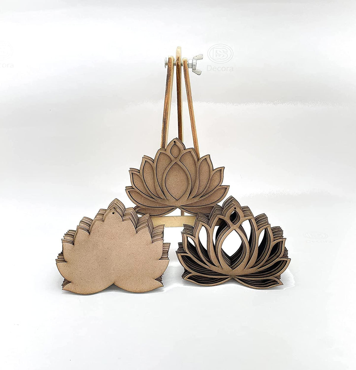 Haoser Wooden Lotus Cutout for Festival Decorations | Floor Decoration Reusable Rangoli for Puja Function (Pack of 5 Length: 4 in Width: 3 in) - Haoser