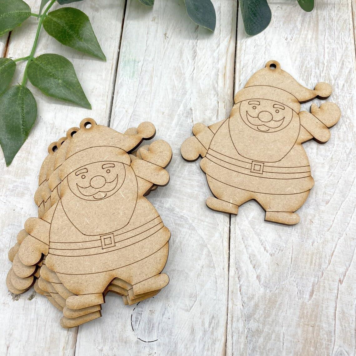Haoser Christmas DIY MDF Cutouts Decorations Pre Marked MDF Santa Claus Cutout for Christmas - Plain MDF Blanks Cutouts for Painting Wooden Sheet Craft,Resin Art Work & Decoration - Set of 10 - Haoser