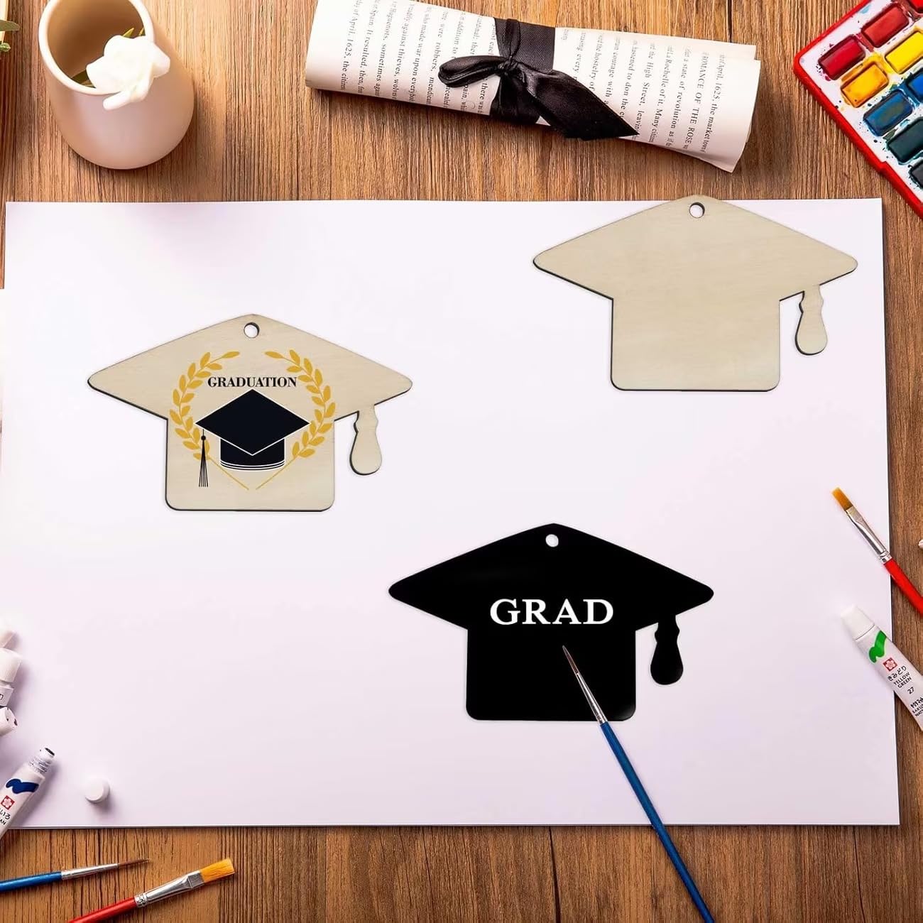 20 Pcs Graduation Cap MDF Wooden Hanging Cutouts
