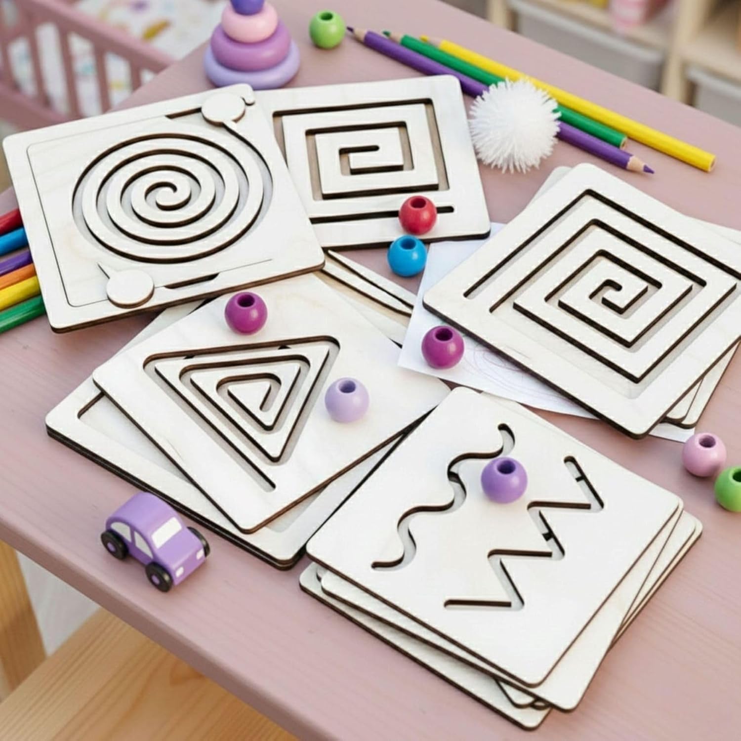 4 Pcs Montessori Wooden Tracing Board Set for Kids | 6 x 6 Inch Pre-Writing Practice Boards