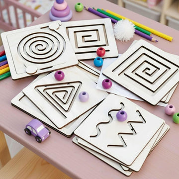 4 Pcs Montessori Wooden Tracing Board Set for Kids | 6 x 6 Inch Pre-Writing Practice Boards