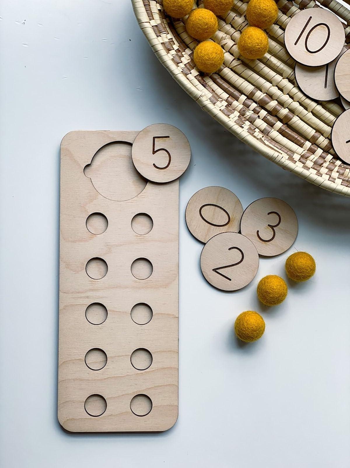 Curious Button Educational Board Games Wooden 1-10 Math Number Courting Board Toy for Kids, Unfinished Wooden Learning Counting Activity Toy for Kids Education - Haoser