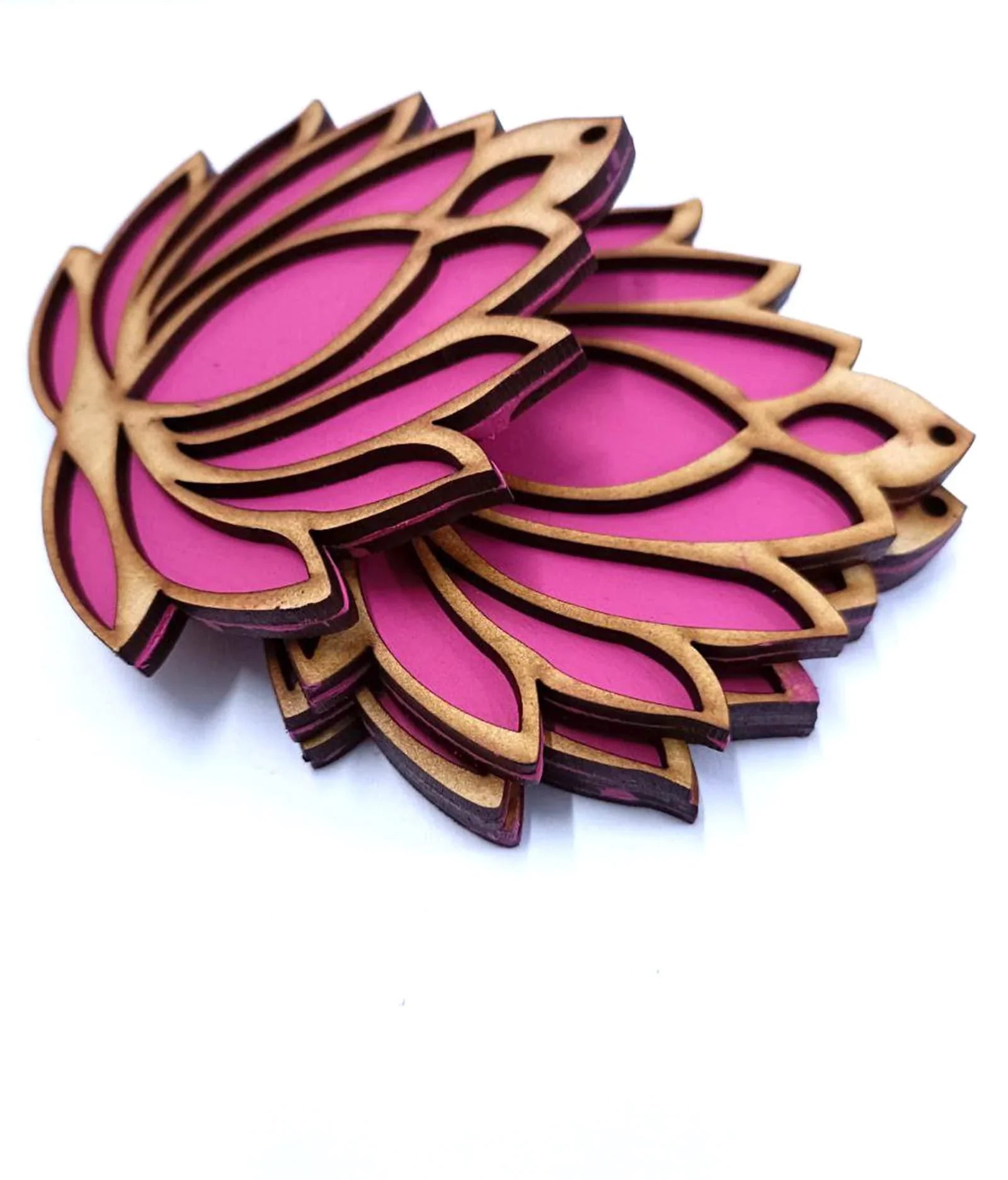 Haoser Wooden Lotus Cutout for Festivel Decorations Pack of 5 | Floor Decoration Reusable Rangoli for Puja Function (Pack of 5 Length: 4 in Width: 3 in) - Haoser