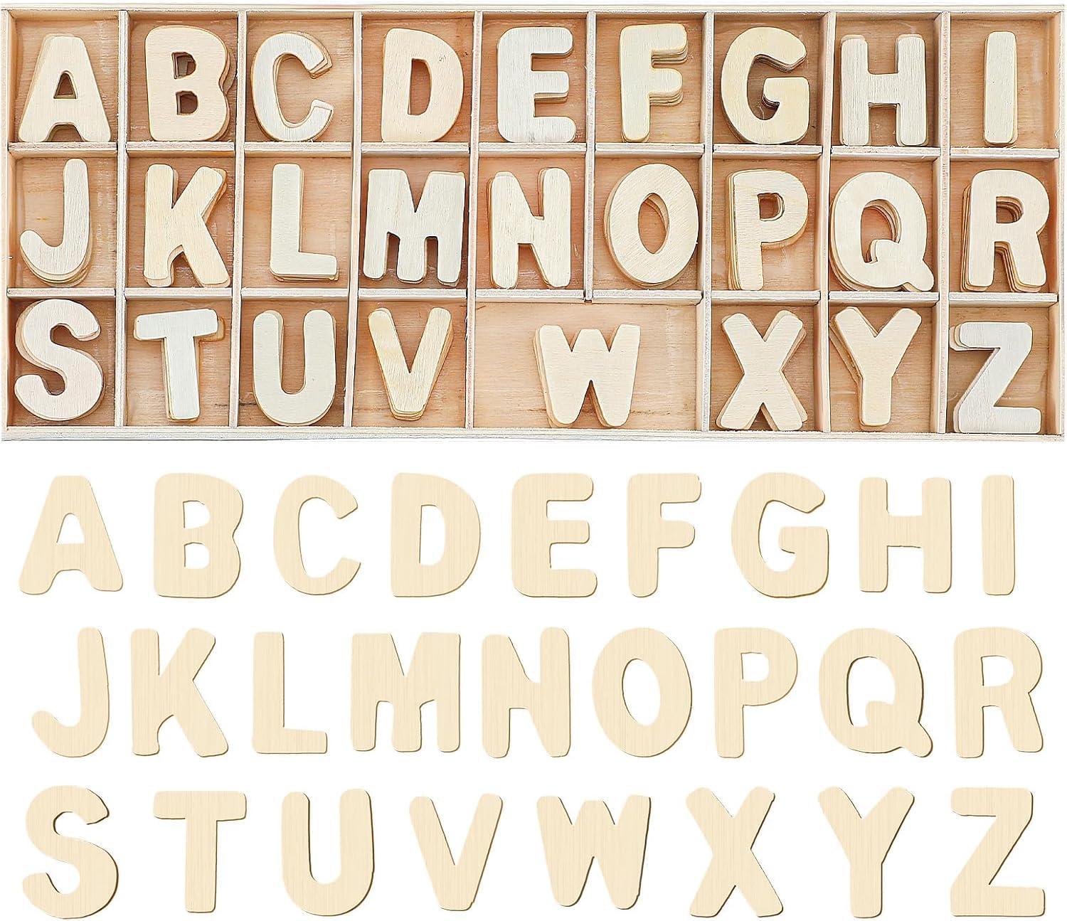 156 Pcs Small Wooden Letters – 3/4-1 Inch Unfinished Wood Alphabet Letters, 6 of Each Capital Letter for DIY Crafts