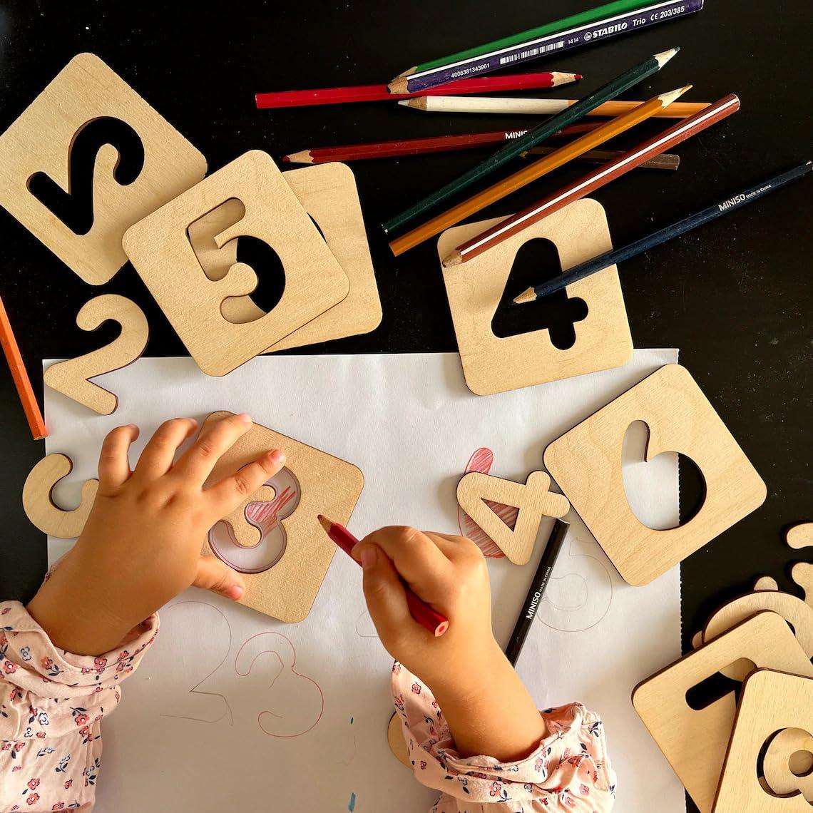 Haoser Educational Numbers Stencil Homeschool Math Wooden Toys